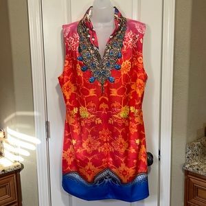 Venus top inOrange yellow and blues with some beading at neck line size 2X